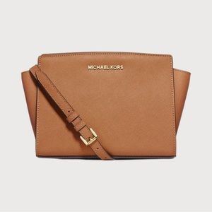 Michael Kors Tan Saffiano Leather Crossbody Bag with Gold Hardware